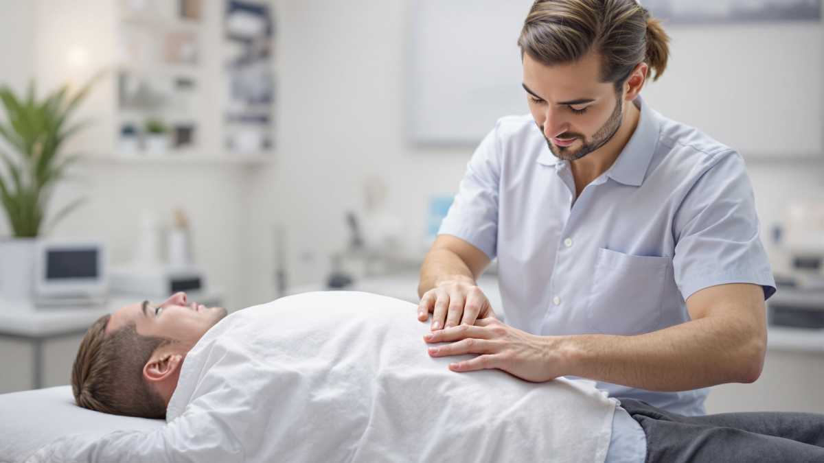 Un chiropracteur professionnel effectuant un ajustement vertébral sur un patient dans un cabinet médical moderne.
